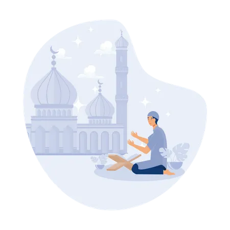 Muslim man pray in mosque  Illustration