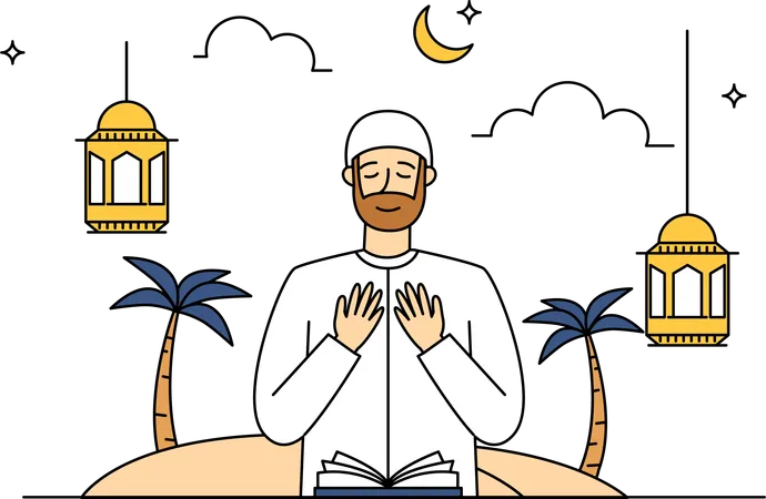 Muslim man praying  イラスト