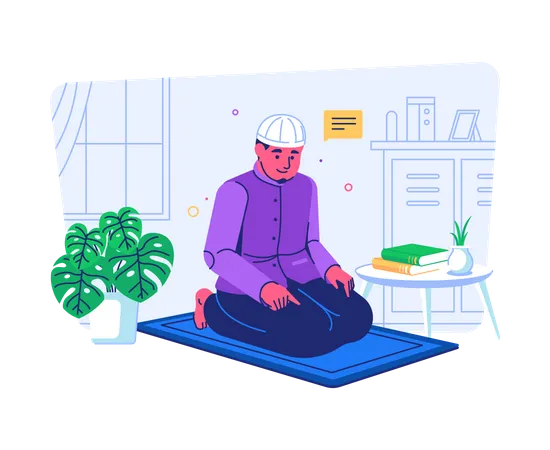 Muslim man praying at home  Illustration