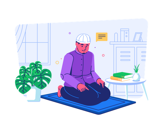 Muslim man praying at home  Illustration