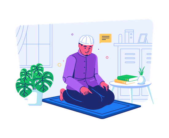 Muslim man praying at home  Illustration