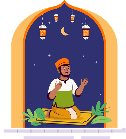Muslim man praying at mosque  Illustration