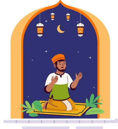 Muslim man praying at mosque  Illustration