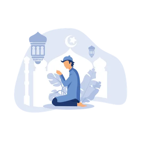 Muslim man praying at night Illustration
