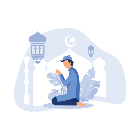 Muslim man praying at night  Illustration