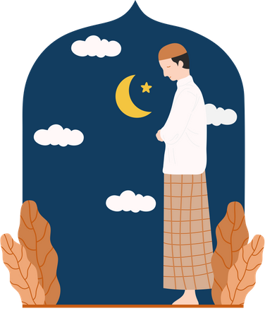Muslim Man Praying At Night  Illustration