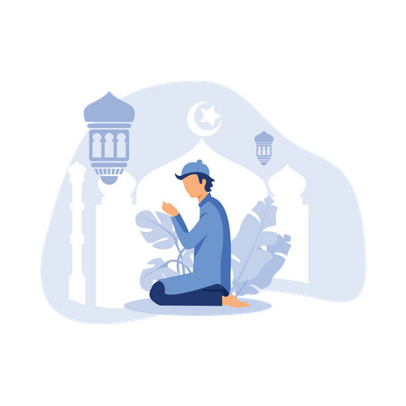 Muslim man praying at night  Illustration