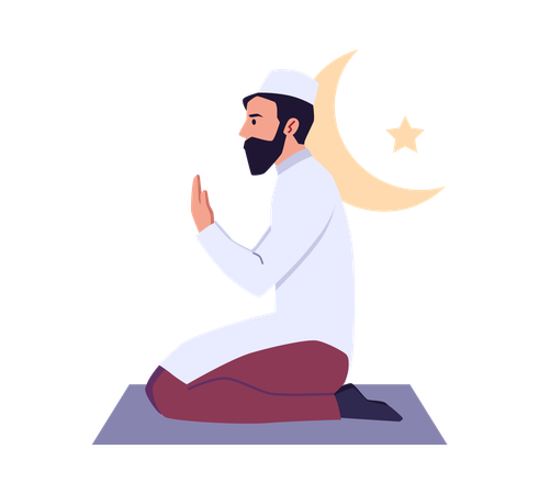 Muslim man praying cartoon style  Illustration