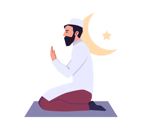 Muslim man praying cartoon style  Illustration