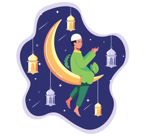 Muslim Man praying during eid night  Illustration