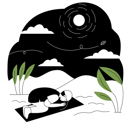 Muslim man praying in full moon  イラスト