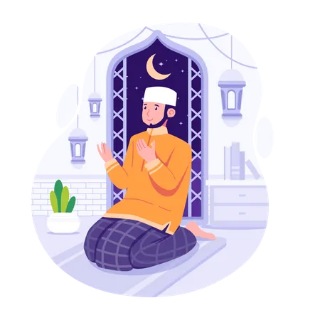 Muslim Praying On Ramadan Flat Illustration Illustration