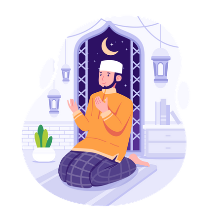 Muslim man praying on ramadan  Illustration