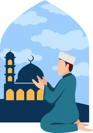 Muslim man praying ramadan namaz Illustration