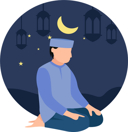 Muslim man praying to allah  Illustration