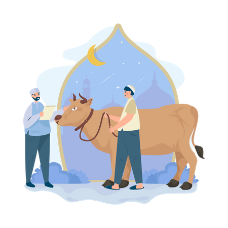 Muslim man purchasing cow Illustration