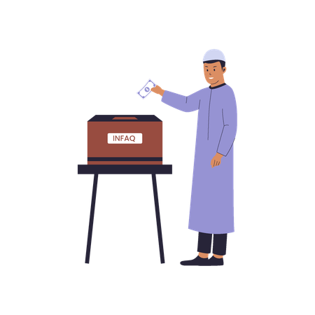 Muslim Man putting money into infaq box  Illustration