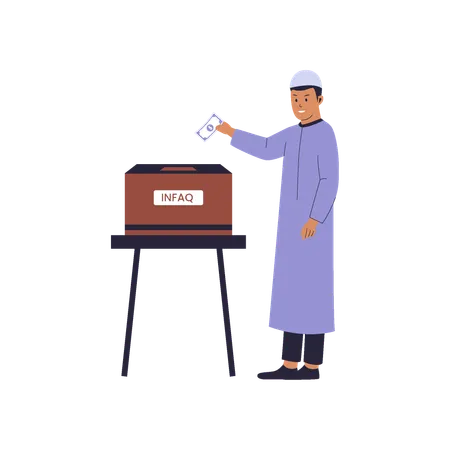 Muslim Man putting money into infaq box  Illustration