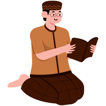 Muslim Man Reading Hadith Book  Illustration