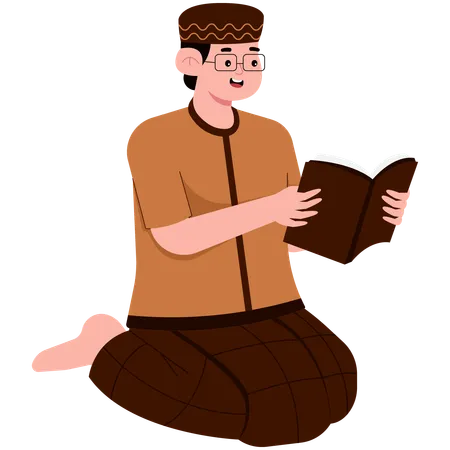 Muslim Man Reading Hadith Book  Illustration
