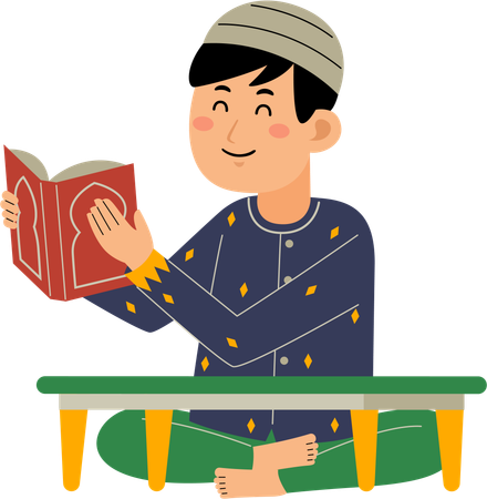 Muslim man reading islamic book  Illustration