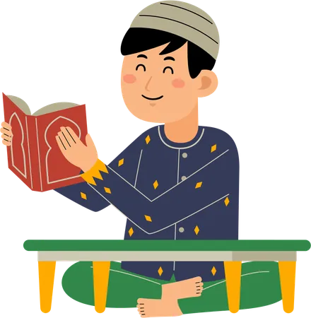 Muslim man reading islamic book  Illustration