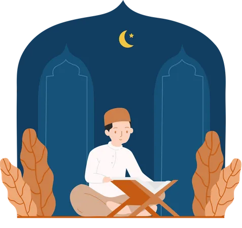 Muslim man Reading Of Quran Illustration