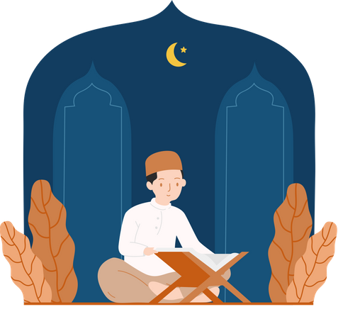 Muslim man Reading Of Quran  Illustration