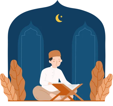 Muslim man Reading Of Quran  Illustration