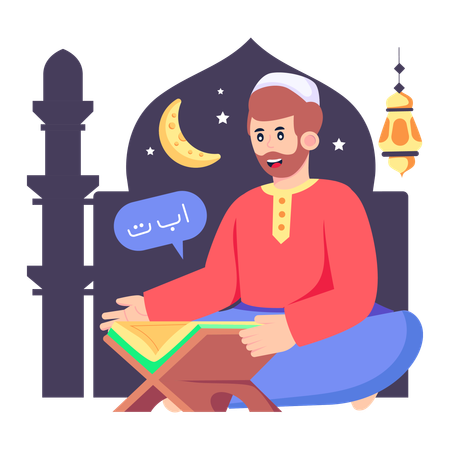 Muslim man Reading Quran  Illustration