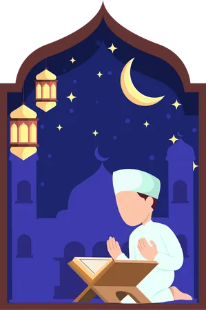 Muslim man reading quran  Illustration