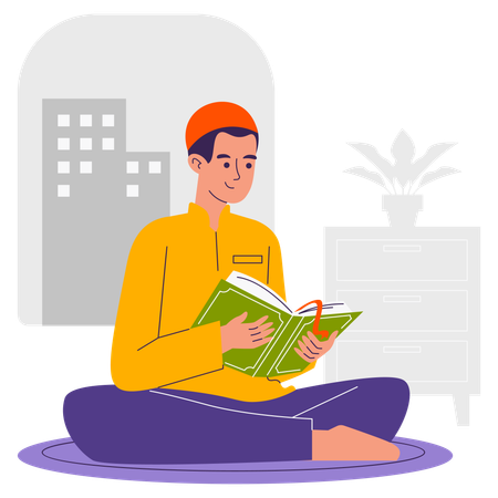 Muslim man Reading Quran  Illustration