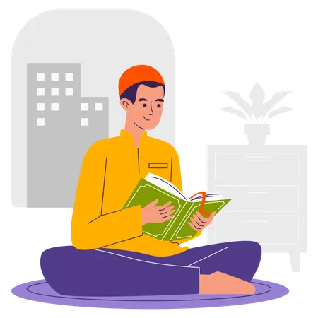 Muslim man Reading Quran  Illustration