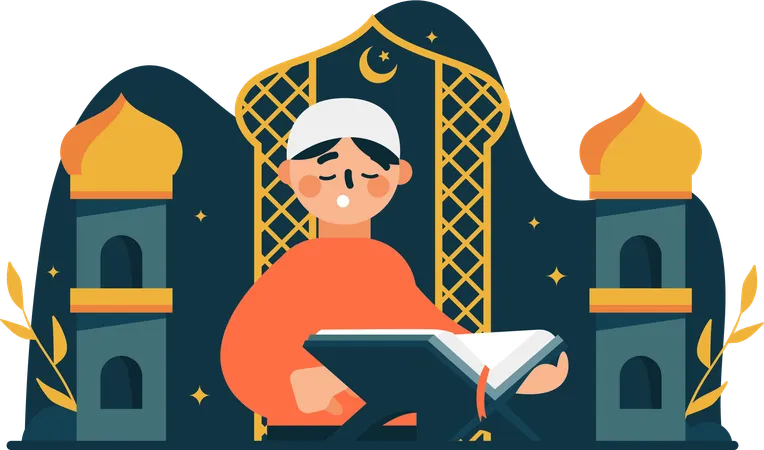 Muslim man reading quran  Illustration