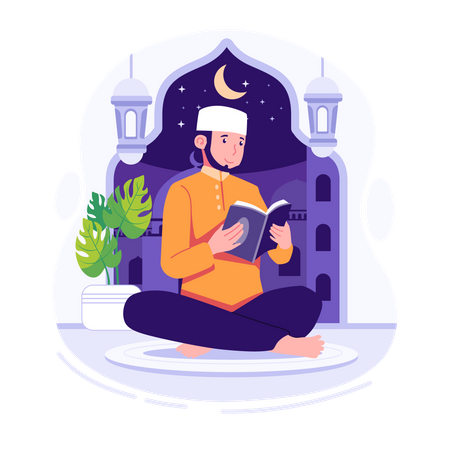 Muslim man reading Quran  Illustration