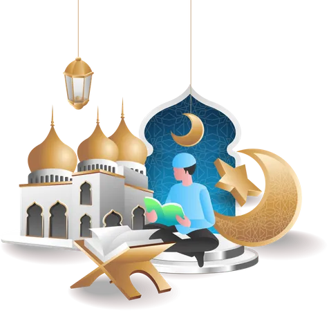 Muslim man reading quran  Illustration