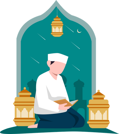 Muslim man reading quran  Illustration