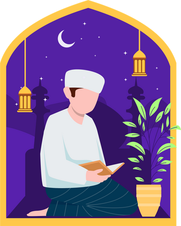 Muslim man reading quran  Illustration