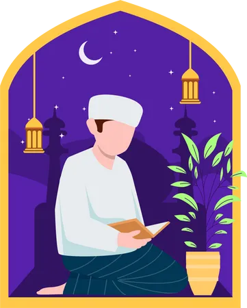 Muslim man reading quran  Illustration