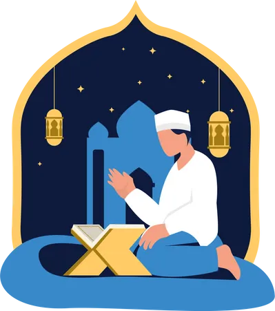 Muslim man reading quran  Illustration