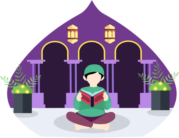 Muslim man reading quran  Illustration