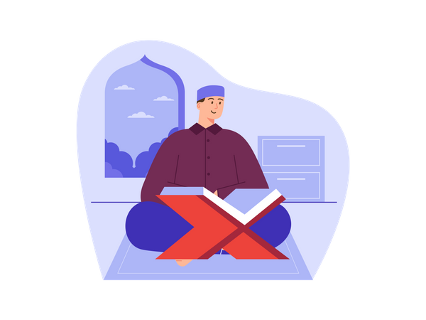 Muslim man reading Quran  Illustration