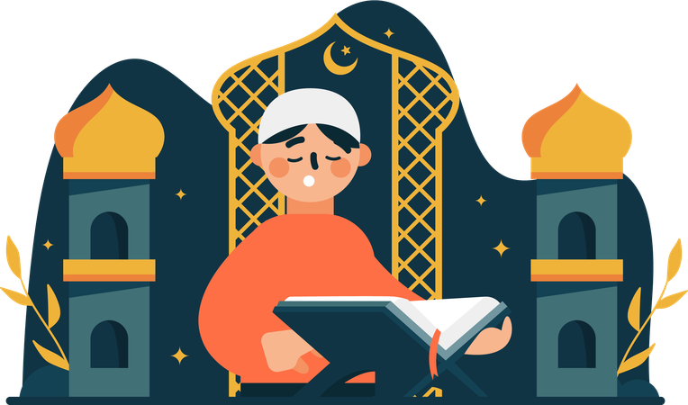 Muslim man reading quran  일러스트레이션