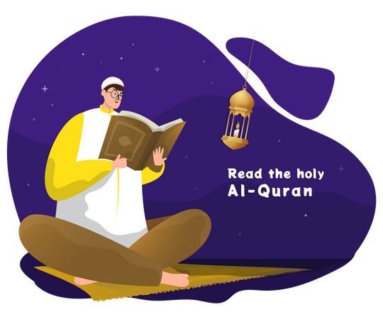 Muslim man reads the holy Quran Illustration
