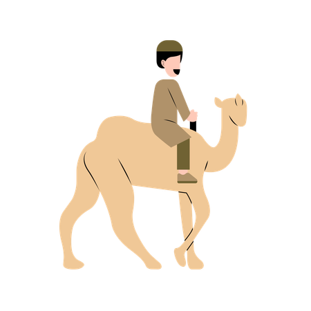 Muslim Man Riding Camel  Illustration