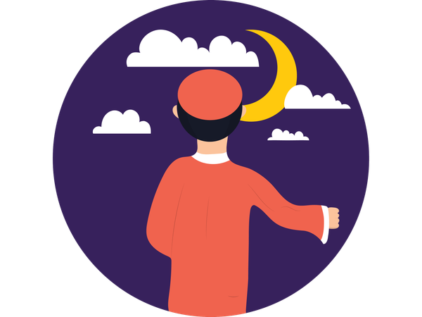 Muslim man Seeing eid Moon  Illustration