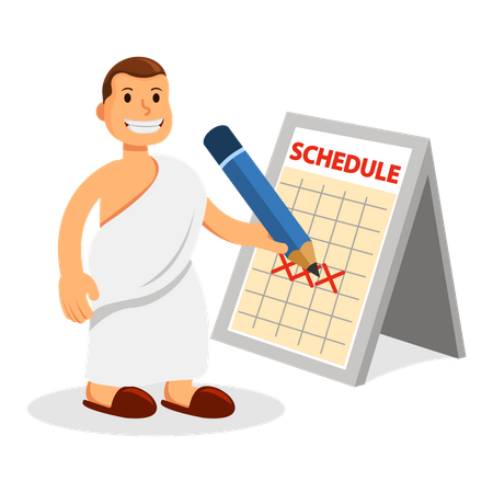 Muslim man setting up for pilgrim schedule  Illustration