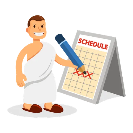 Muslim man setting up for pilgrim schedule  Illustration