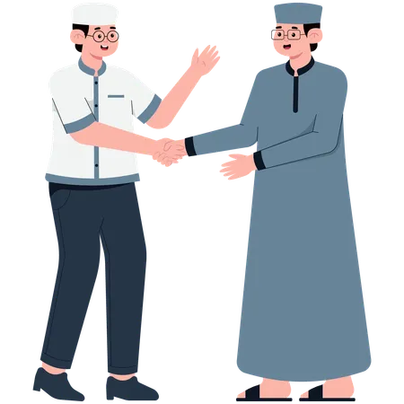 Muslim man shaking hands with forgiveness on Eid  Illustration