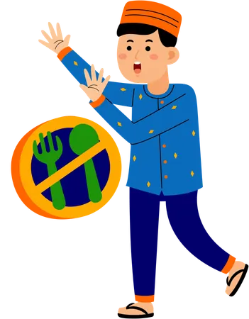 Muslim man showing food prohibition  Illustration